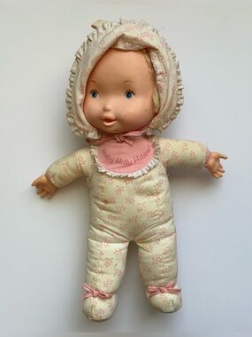 Vintage 70s Baby Holly Hobbie Soft Cloth Doll - Pink Floral